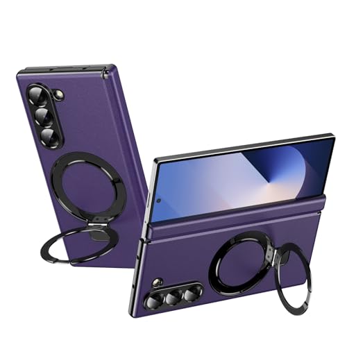 Handy-Geldbörsenhülle Kompatibel mit Samsung Galaxy Z Fold 6 Hülle mit verstellbarem Ständer, luxuriöse Lederhülle [integrierter Ständer] [Scharnierschutz] Stoßfestes und leichtes Design(Purple) von GERHGJUK