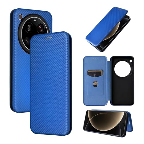 Handy-Geldbörsenhülle Kompatibel mit Xiaomi 15 Ultra 5G-Hülle, schlanke Kohlefaser-Texturen + PC-Hybrid-Hülle, vollständiger Schutz, stoßfeste Klapphülle, kompatibel mit Xiaomi 15 Ultra 5G(Blue) von GERHGJUK