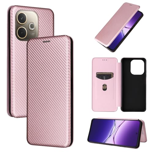 Handy-Geldbörsenhülle Kompatibel mit der Hülle OPPO A5 PRO 5G, schlanke Carbonfaser-Texturen + PC-Hybrid-Hülle, vollständiger Schutz, stoßfeste Klapphülle, kompatibel mit OPPO A5 PRO 5G(Pink) von GERHGJUK