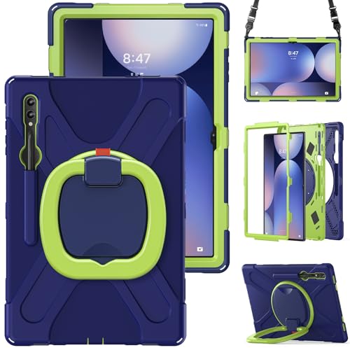 Tablet PC Hüllen Abdeckung Hülle kompatibel mit Samsung Galaxy Tab S10 Ultra 14,6 Zoll 2024 X920, stoßfeste, robuste Abdeckung mit 360° drehbarem Ständer, robuste Tablet-Hülle mit Hand-/Schultergurt(N von GERHGJUK