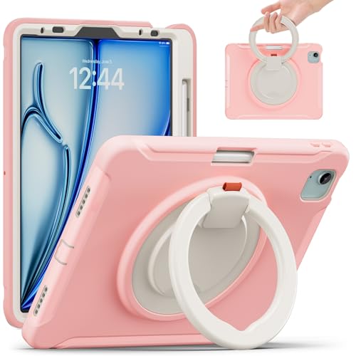 Tablet PC Hüllen Abdeckung Kompatibel mit iPad Air11 2024/ Air 4 10.9 2020/Air 5 10.9 2022 Hülle, stoßfeste Hybrid-Schutzhülle mit drehbarem Griff und Ständer, kinderfreundliches Design(Pink) von GERHGJUK