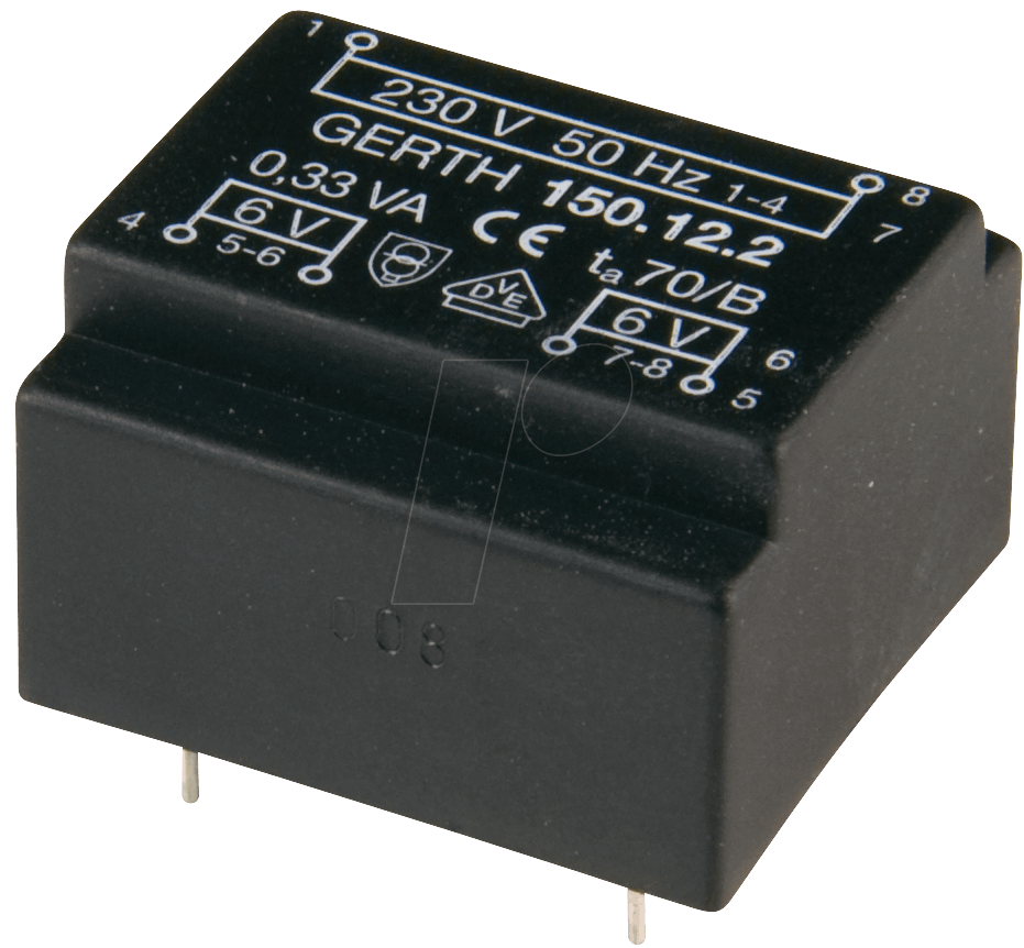 150.09-1 - Printtrafo, 0,33 VA, 9 V, 36,7 mA, RM 15 mm von GERTH