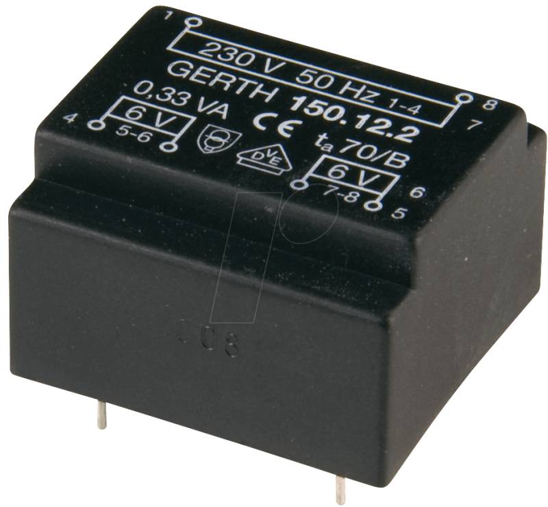 150.09-1 - Printtrafo, 0,33 VA, 9 V, 36,7 mA, RM 15 mm von GERTH