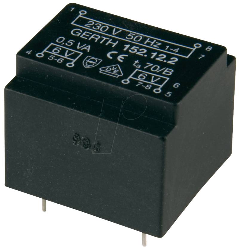 152.06-1 - Printtrafo, 0,5 VA, 6 V, 83,3 mA, RM 15 mm von GERTH