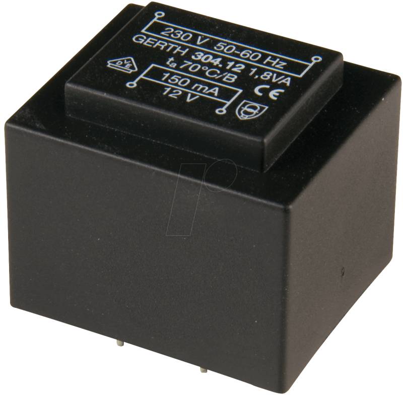 304.24-2 - Printtrafo, 1,8 VA, 2x 12 V, 2x 75 mA, RM 20 mm von GERTH