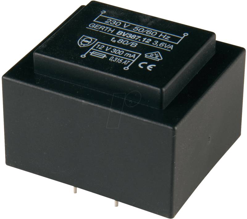 387.06-1 - Printtrafo, 3,6 VA, 6 V, 600 mA, RM 27,5 mm von GERTH