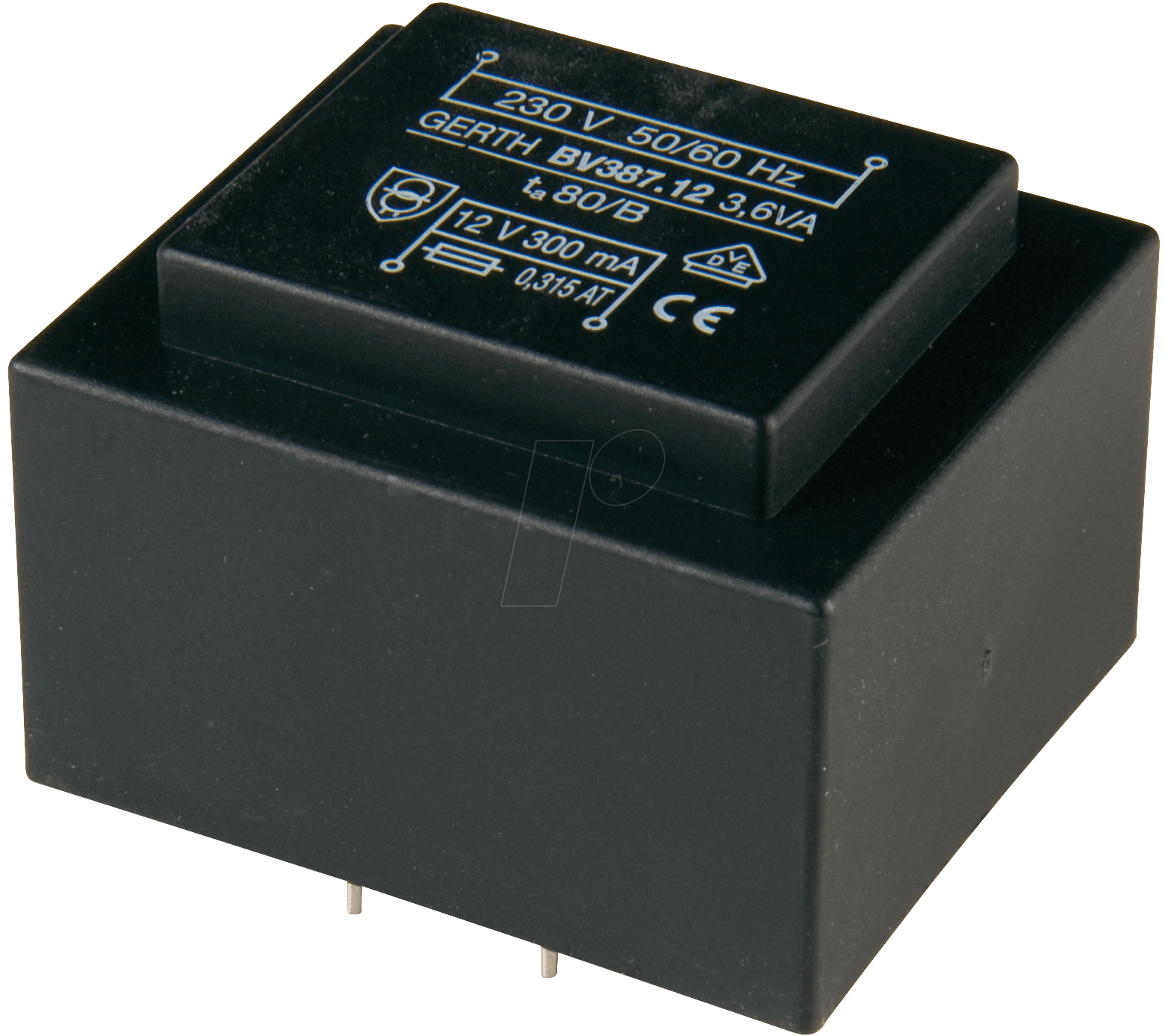 387.12-2 - Printtrafo, 3,6 VA, 2x 6 V, 2x 250 mA, RM 27,5 mm von GERTH