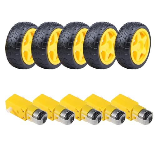 5 Stück DC3V-6V DC Getriebemotor,Elektro Getriebe Doppelwellengetriebe Kunststoffreifen Reifen Rad für Intelligenter Autoroboter, Motor Reifenteile für Roboter-intelligenten von GERUI
