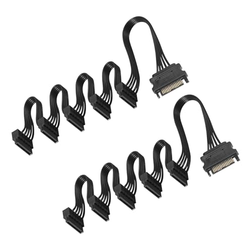 GERUI 2 pcs Festplatte 15PIN SATA Kabel, männlich 15 Pin SATA zu weiblich 5 SATA serielle Kabel Splitter Kabel gelten für HDD, SSD, optische Laufwerke Sata Kabel (2) von GERUI