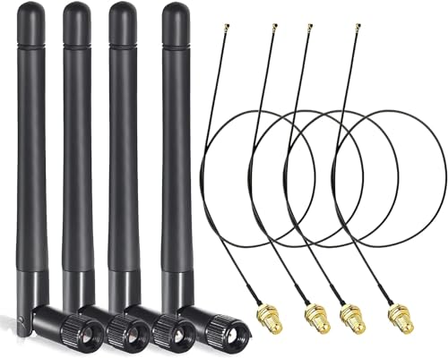 WLAN Antenne 2,4GHz 5GHz 5,8GHz 3dBi RP-SMA-Steckerantenne & 10cm U.FL IPX IPEX MHF4 zu RP-SMA Buchse Verlängerungskabel 4-Pack für M.2 NGFF Intel Wireless Netzwerkkarte WiFi Adapter Laptop von GERUI