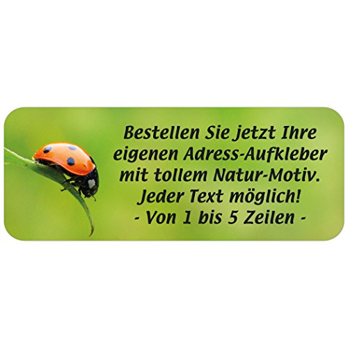 Adress-Etiketten - Adress-Aufkleber "Marienkäfer" mit Ihrem Wunschtext, 160 Stück, ca. 56 x 23 mm, für 1 bis 5 Zeilen Text von GESCHENKE-MIT-NAMENde