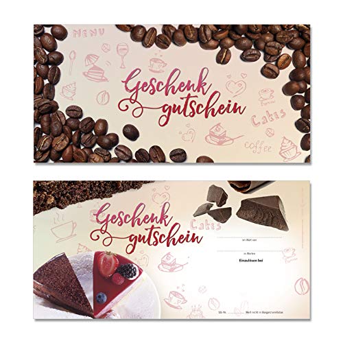 100 hochwertige Gutscheinkarten für DIN-Lang Kuverts. Gutscheine für Café Caféhaus Kaffeehaus Kaffee. Vorderseite hochglänzend. G92018 von GESCHENKGUTSCHEINcom by POS-HAUER