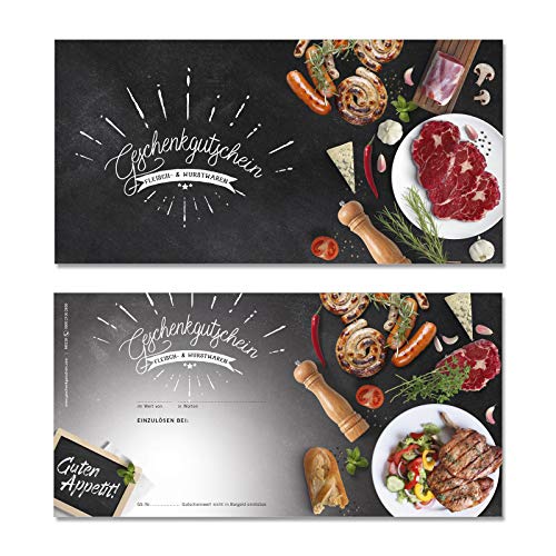 GESCHENKGUTSCHEINcom 100 Stk. Geschenkgutscheine für Format DIN-Lang. Gutscheine für Metzgerei Fleischhauerei Fleisch- und Wurstwaren. M9238 von GESCHENKGUTSCHEINcom by POS-HAUER