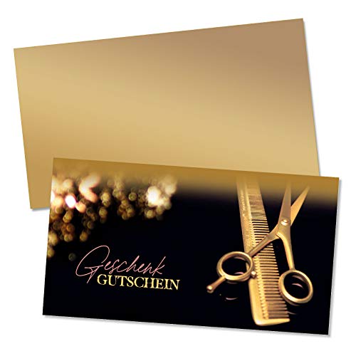 GESCHENKGUTSCHEINcom 50 Stk. Geschenkgutscheine mit Kuvert. Blanko-Gutscheine für Coiffeure Haarstudios Friseursalons. K12009 von GESCHENKGUTSCHEINcom by POS-HAUER