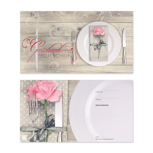 GESCHENKGUTSCHEINcom 50 Stk. Gutscheine für Unternehmen. Gutscheinkarten für Restaurant Gasthaus Gastronomie mit glänzender Vorderseite. G12016 von GESCHENKGUTSCHEINcom by POS-HAUER