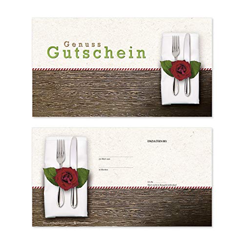 GESCHENKGUTSCHEINcom 50 Stk. Gutscheine für Unternehmen. Gutscheinkarten für Restaurant Gasthaus Gastronomie mit glänzender Vorderseite. G12020 von GESCHENKGUTSCHEINcom by POS-HAUER