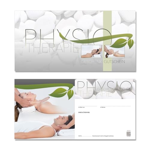 GESCHENKGUTSCHEINcom Geschenkgutscheine für DIN-Lang Kuverts (100 Stk.) für Physiotherapiepraxis. Glänzende Vorderseite. Gutschein-Formular. MA9249 von GESCHENKGUTSCHEINcom by POS-HAUER