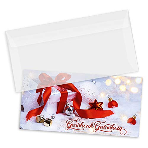 GESCHENKGUTSCHEINcom Geschenkgutscheine mit Kuvert DIN-Lang (jeweils 10 Stk.) für Weihnachten. Weihnachtsgutscheine. X9288 von GESCHENKGUTSCHEINcom by POS-HAUER