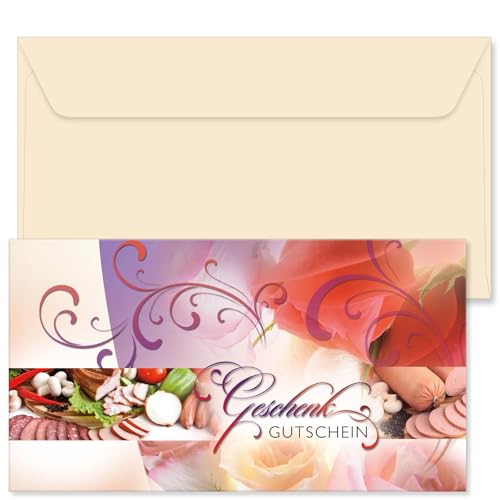 GESCHENKGUTSCHEINcom. 100 Formulare zum Erstellen eigener Geschenkgutscheine + Kuvert, für Metzgerei Fleischhauerei Fleischerei Firmen. M12181-100-V1 von GESCHENKGUTSCHEINcom by POS-HAUER