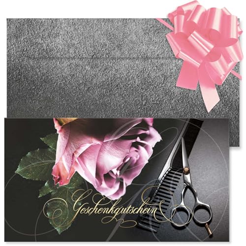 GESCHENKGUTSCHEINcom. 100 Formulare zum Erstellen eigener Gutscheine + Kuvert + Schleife, für Friseursalon Friseurzubehör Unternehmen. K12072-100-V1 von GESCHENKGUTSCHEINcom by POS-HAUER