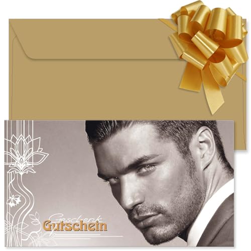 GESCHENKGUTSCHEINcom. 100 Formulare zum Erstellen eigener Gutscheine + Kuvert + Schleife, für Friseursalon Friseurzubehör Unternehmen. K12452-100-V1 von GESCHENKGUTSCHEINcom by POS-HAUER