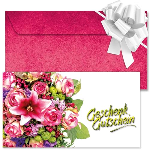 GESCHENKGUTSCHEINcom. 25 Formulare zum Erstellen eigener Gutscheine + Kuvert + Schleife, für Einzelhandel Geschäfte Firmen. BL12542-25 von GESCHENKGUTSCHEINcom by POS-HAUER