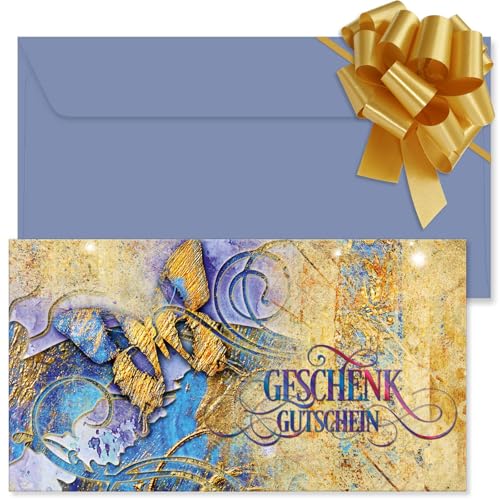 GESCHENKGUTSCHEINcom. 25 Formulare zum Erstellen eigener Gutscheine + Kuvert + Schleife, für Einzelhandel Geschäfte Firmen. U12092-25-V1 von GESCHENKGUTSCHEINcom by POS-HAUER