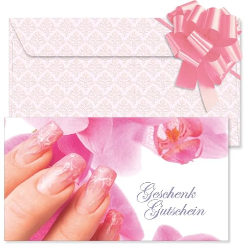 GESCHENKGUTSCHEINcom. 25 Formulare zum Erstellen eigener Gutscheine + Kuvert + Schleife, für Nagelstudios Nageldesign Unternehmen. KS12192-25-V1 von GESCHENKGUTSCHEINcom by POS-HAUER