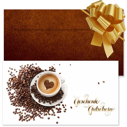 GESCHENKGUTSCHEINcom. 50 Formulare zum Erstellen eigener Gutscheine + Kuvert + Schleife, für Cafés Kaffeehäuser Gastronomie. G120112-50-V1 von GESCHENKGUTSCHEINcom by POS-HAUER