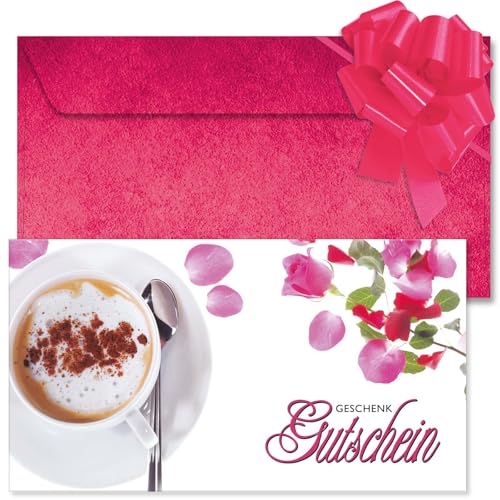GESCHENKGUTSCHEINcom. 50 Formulare zum Erstellen eigener Gutscheine + Kuvert + Schleife, für Cafés Kaffeehäuser Gastronomie. G12032-50-V1 von GESCHENKGUTSCHEINcom by POS-HAUER