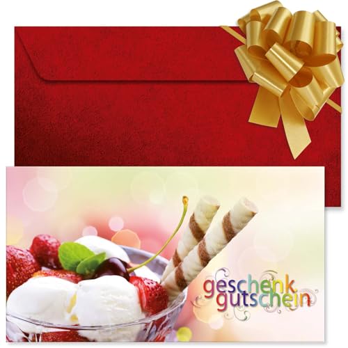 GESCHENKGUTSCHEINcom. 50 Formulare zum Erstellen eigener Gutscheine + Kuvert + Schleife, für Cafés Kaffeehäuser Gastronomie. G12362-50-V1 von GESCHENKGUTSCHEINcom by POS-HAUER