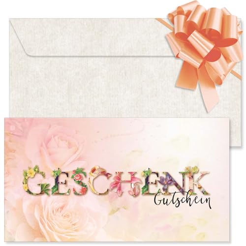 GESCHENKGUTSCHEINcom. 50 Formulare zum Erstellen eigener Gutscheine + Kuvert + Schleife, für Muttertag Valentinstag für Firmen. U12472-50-V1 von GESCHENKGUTSCHEINcom by POS-HAUER