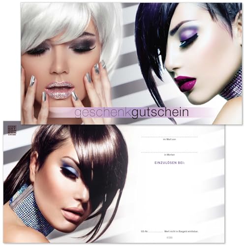 GESCHENKGUTSCHEINcom. 50 Formulare zum Erstellen eigener Gutscheinkarten für Friseure, hairstyling Kunden. K1265-50-V1 von GESCHENKGUTSCHEINcom by POS-HAUER