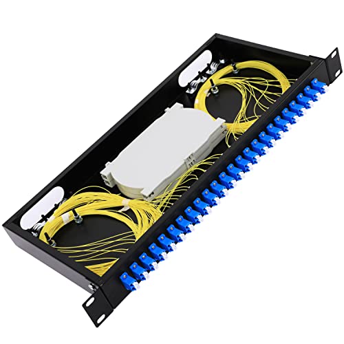 24 Duplex 48 Port LC-OS1 Rack Mount Gehäuse Box Fiber SingleMode LC-UPC Kit passend für 48,3 cm Racks Schrank (inklusive 2 Stück Spleißschalen, 48 Stränge Pigtail, 1 m Kabelspule + 24 Core LGX von GESD