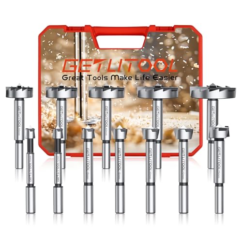 GETLITOOL Forstnerbohrer 12 tlg. Holzbohrer Set Ø10-50mm Forstnerbohrer mit Zentrierspitze, Rundschaft Forstner Bohrer Holz Set extra scharf Forsterbohrer, Astlochbohrer, Topfbohrer von GETLITOOL