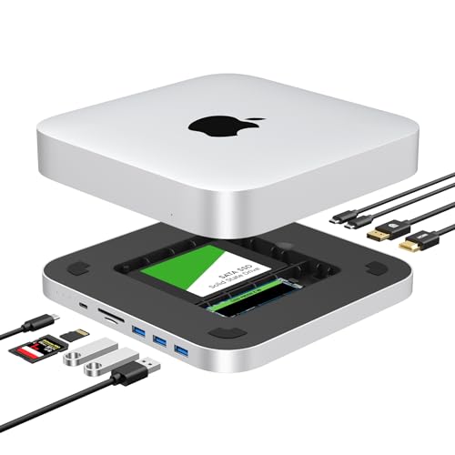 GEWOKLIY Mac Mini Dock, USB C Dockingstation mit Dual SSD Gehäuse, passend für 2,5 Zoll SATA HDD, NVMe M.2 SSD, Mac Mini Hub mit 4K HDMI & DisplayPort, USB A/C Port, TF/SD Kartenleser – für Mac Mini GEWOKLIY Mac Mini Dock, USB C Dockingstation mit Dual SSD Gehäuse, passend für 2,5 Zoll SATA HDD, NVMe M.2 SSD, Mac Mini Hub mit 4K HDMI & DisplayPort, USB A/C Port, TF/SD Kartenleser – für Mac Mini von GEWOKLIY