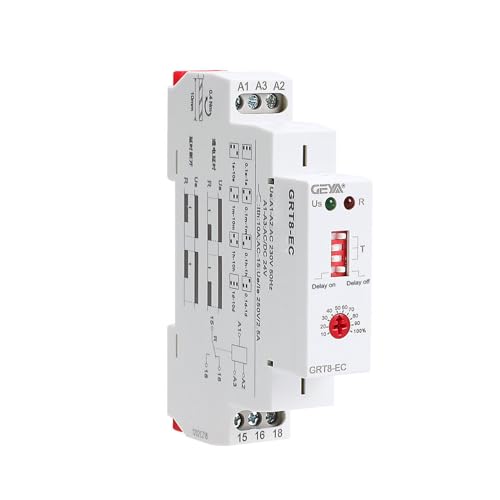 GEYA Verzögerung Einschalten oder Verzögerung Ausschalten Zeitverzögerungs Relais 10A Zeitrelais mit Doppelfunktion CE CB ROHS (GRT8-EC,AC230V & AC/DC24V) von GEYA