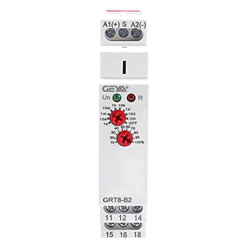 GEYA Verzögerungs-Ausschalten -Zeit-Relais 2-Ausgang 16A Elektronische Verzögerung Ausschalten Einzelfunktions-Zeitschaltuhr-Verzögerungs-Relais-Schiene Modular 0,1s-10Tage (GRT8-B2,AC/DC12V-240V) von GEYA