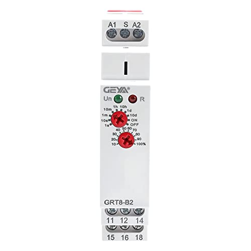 GEYA Verzögerungs-Ausschalten-Zeit-Relais 2-Ausgang 16A Elektronische Einzelfunktions-Zeitschaltuhr-Relais-Schiene Modular 0,1s-10Tage (GRT8-B2,AC230V) von GEYA