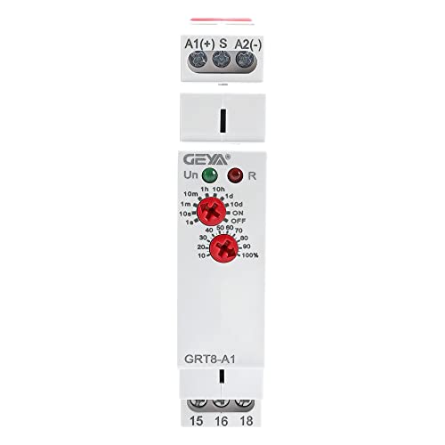 GEYA Verzögerungs-Einschalten-Zeit-Relais 1-Ausgang 16A Elektronische Verzögerung Einschalten Einzelfunktions-Zeitschaltuhr-Verzögerungs-Relais-Schiene Modular 0,1s-10Tage (GRT8-A1,AC/DC12V-240V) von GEYA