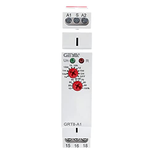GEYA Verzögerungs-Einschalten-Zeit-Relais 1-Ausgang 16A Elektronische Verzögerung Einschalten Einzelfunktions-Zeitschaltuhr-Verzögerungs-Relais-Schiene Modular 0,1s-10Tage (GRT8-A1,AC230V) von GEYA