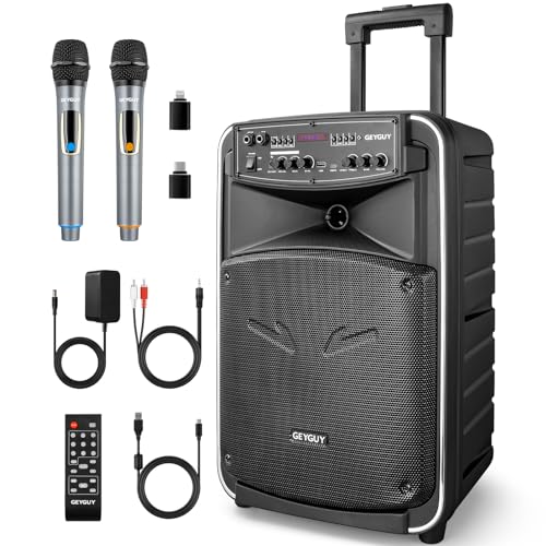 Karaoke Maschine mit 2 kabellosen mikrofonen Kinder 12", Tragbares Bluetooth PA anlage Komplettsets Lautsprecher Erwachsene, musikbox DSP-Aufnahme/Raido FM/TWS/USB-C für Party,Draußen,Drinnen GTSK12-2 Karaoke Maschine mit 2 kabellosen mikrofonen Kinder 12", Tragbares Bluetooth PA anlage Komplettsets Lautsprecher Erwachsene, musikbox DSP-Aufnahme/Raido FM/TWS/USB-C für Party,Draußen,Drinnen GTSK12-2 von GEYGUY