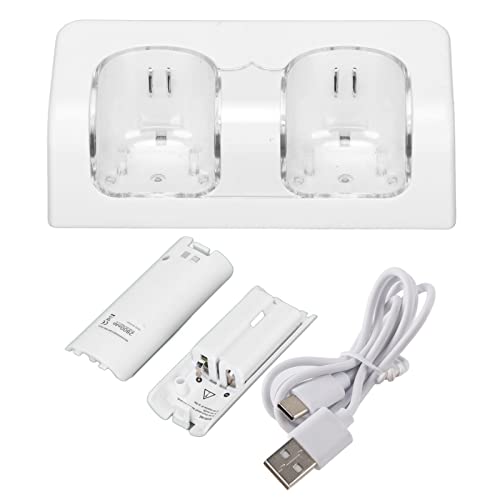 GFRGFH Fernbedienungs-Akkuladegerät, Dual-Ladestation, Dock Mit Zwei Wiederaufladbaren Akkus Mit Erhöhter Kapazität Für Wii/Wii U Game Remote Controller(Weiß) von GFRGFH