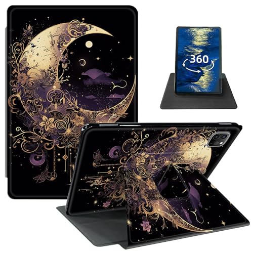 GFRGTFHYT Art Moon Schutzhülle für iPad Pro 13 Zoll (33 cm), M4 (2024) mit 360 Grad drehbarem Drehgelenk, schlankes PU-Leder, stoßfest, schützend, verstellbarer Ständer, Smart Cover mit automatischer von GFRGTFHYT