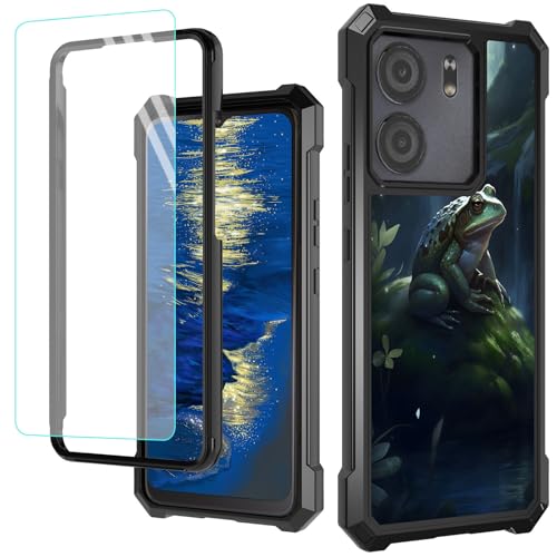 GFRGTFHYT Schutzhülle für BLU View 5 B160V, 16,7 cm (6,5 Zoll), 2024, mit Displayschutzfolie aus gehärtetem Glas, zweilagig, strapazierfähig, stoßfest, Schutzhülle für BLU View 5, Froschwald von GFRGTFHYT