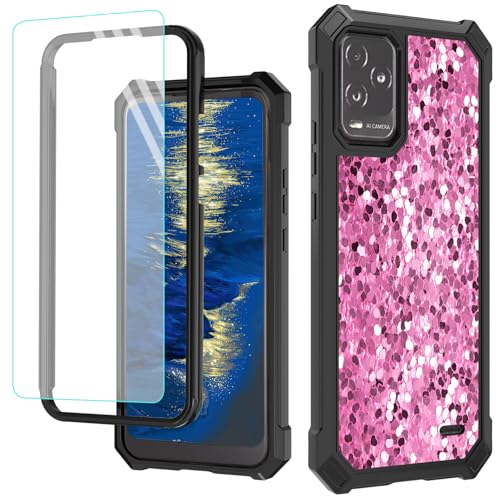 GFRGTFHYT Schutzhülle für BLU View 5 Pro B170D, 17,1 cm (6,7 Zoll), 2024, mit Displayschutzfolie aus gehärtetem Glas, Hybrid-Schutzhülle, strapazierfähig, stoßfest, rosa Glitzer von GFRGTFHYT