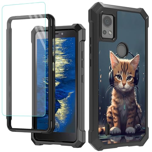 GFRGTFHYT Schutzhülle für Cricket Icon 5, für AT&T Motivate 4, mit Displayschutzfolie, Stoßschutz, robust, stoßfest, Schutzhülle für Motivate 4, Katze mit Kopfhörern GFRGTFHYT Schutzhülle für Cricket Icon 5, für AT&T Motivate 4, mit Displayschutzfolie, Stoßschutz, robust, stoßfest, Schutzhülle für Motivate 4, Katze mit Kopfhörern von GFRGTFHYT