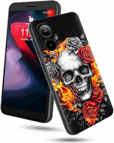 GFRGTFHYT Schutzhülle für Cricket Icon 6 (SL219C) für AT&T Verge (SL219A), dünne, leichte, weiche TPU-Silikonhülle mit Totenkopf-Rosen-Feuer-Design, für Damen, kratzfest, stoßfest von GFRGTFHYT