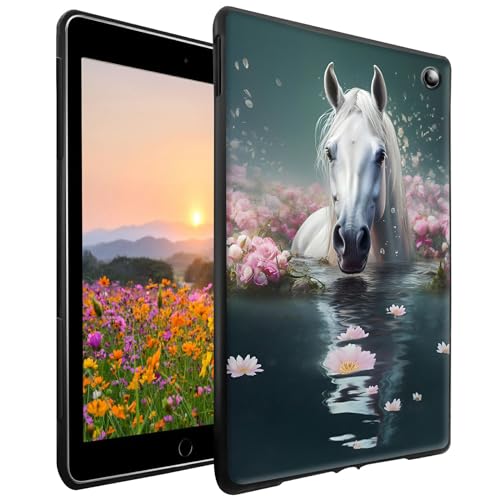 GFRGTFHYT Schutzhülle für Kindle Fire HD 10 & HD 10 Plus Tablet (11. Generation, Version 2021), 25,7 cm (10,1 Zoll), schlank, leicht, weiches TPU-Silikon, stoßfeste Schutzhülle, weißes Pferdewasser von GFRGTFHYT