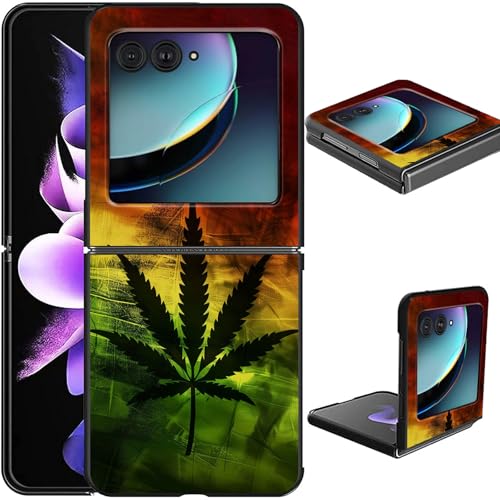 GFRGTFHYT Schutzhülle für Motorola Razr 2024 / Moto Razr 50, schlank, leicht, hart, Polycarbonat, Klapphülle mit Marihuana-Blatt-Design, stoßfeste Schutzhülle für Motorola Razr 50 5G von GFRGTFHYT